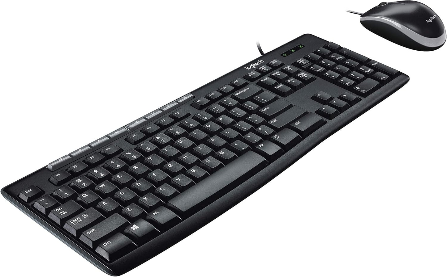Logitech MK200 Media Combo Wired Keyboard and Mouse, Full-Size Keyboard with Easy-Access Media Controls, High-Definition Optical Mouse, Plug and Play USB Connection – Black