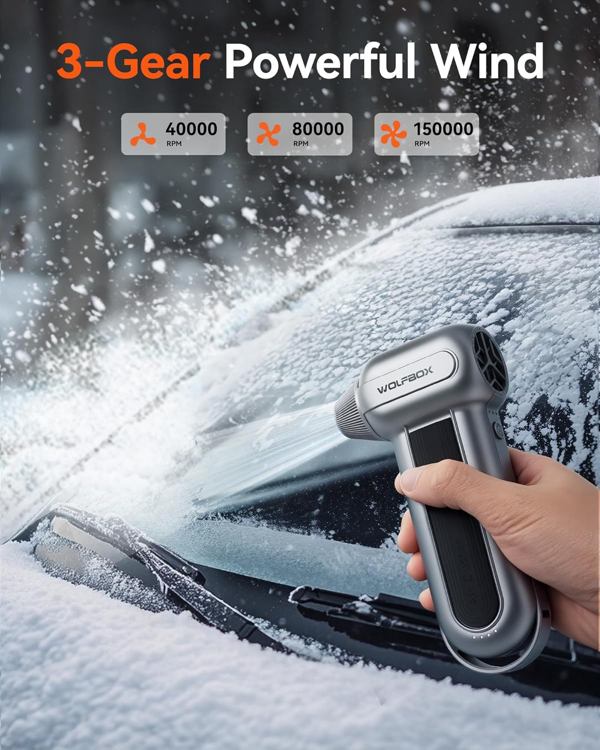 WOLFBOX MF100 Electric Air Duster-150000RPM Super Power Cordless Air Duster, Rechargeable Brushless Motor Durable Blower, 3-Gear Adjustable Dust Blower for Computer, Keyboard, Outdoor, House and Car