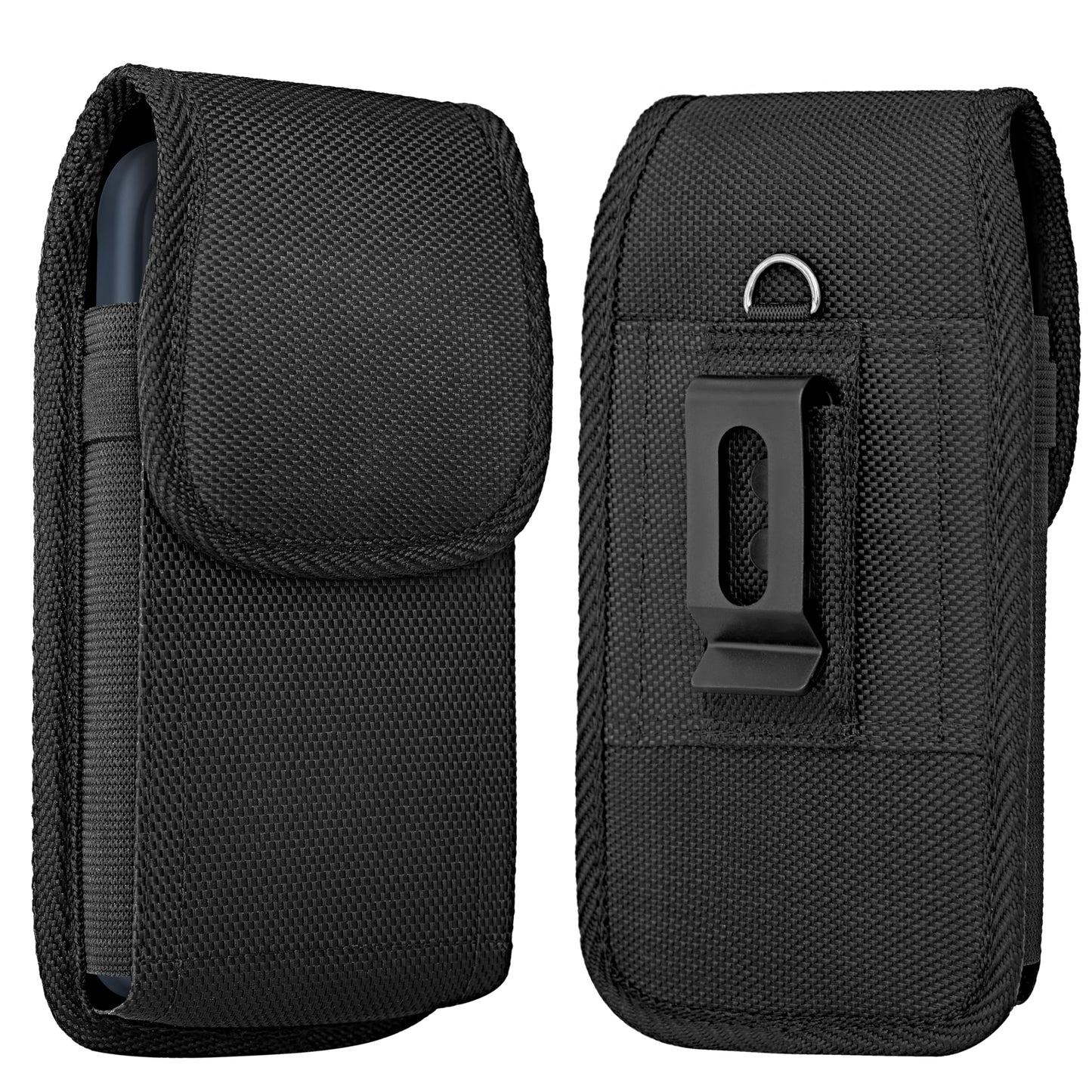 Holster for iPhone 17 16 15 14 13 12 11 Xs X XR/Pro Models, Cell Phone Belt Holder Case with Clip for Men, Heavy Duty Nylon Pouch (Fits Phone with Otterbox Cover on) Black