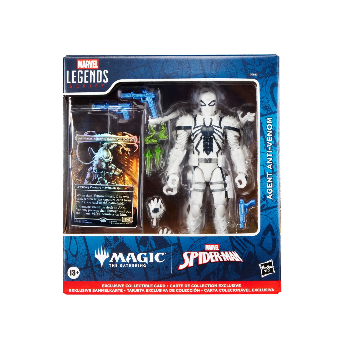 Marvel Legends Series Magic: The Gathering Agent Anti-Venom, Spider-Man Action Figure plus Exclusive Foil Trading Card, Red and Black