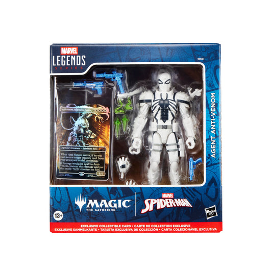 Marvel Legends Series Magic: The Gathering Agent Anti-Venom, Spider-Man Action Figure plus Exclusive Foil Trading Card, Red and Black