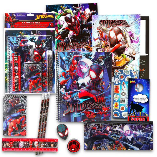 Spiderman School Supplies for Boys Bundle w Notebook, Folder, Pencils, More | 11Pc Spider Man Back to School Essentials, Elementary Classroom Must Haves for Stationery, Organization Plus Stickers, More
