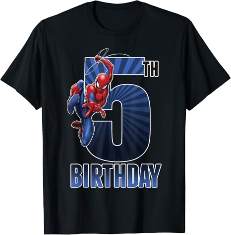 Marvel Spider-Man Swinging 5th Birthday Graphic T-Shirt Small