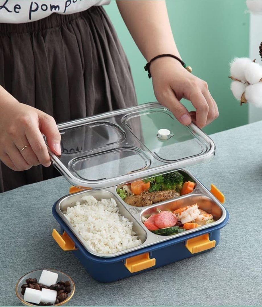 3 Compartment Stainless Steel Insulated Lunch Boxes for Boys/Girls/School/Office Vaccum Tifin Box for Women Leak Proof Snack Lunch Box