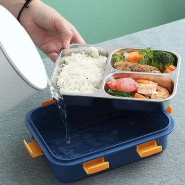 3 Compartment Stainless Steel Insulated Lunch Boxes for Boys/Girls/School/Office Vaccum Tifin Box for Women Leak Proof Snack Lunch Box