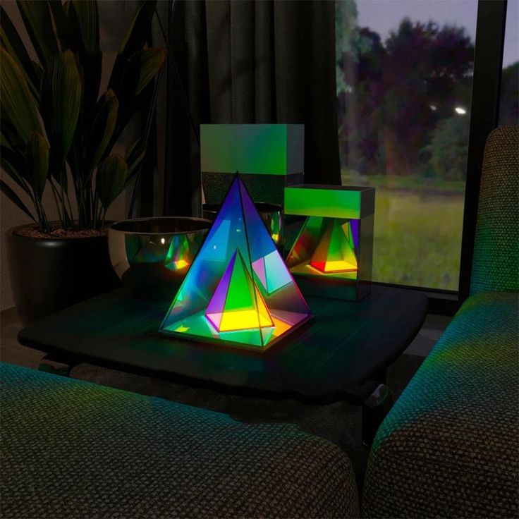 Colorful Table lamp Acrylic 3D Art Pyramid Night lamp Creative Acrylic Light Bedside Table Creative Lighting USB Glow lamp 3D Night Light Pyramid Desk lamp for Bedroom Decorative