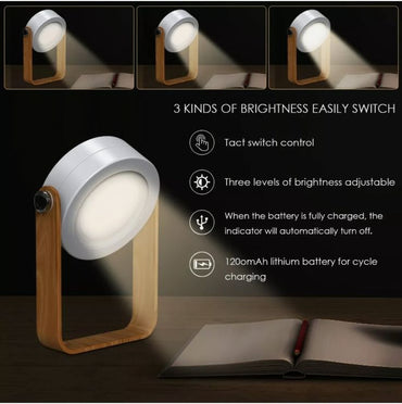 4-in-1 Foldable Table Lamp, USB Rechargeable LED Light, Wooden Handle Portable Lantern Light and Flashlight, Touch Control Dimmable 3 Level Brightness Night Light for Bedroom, Living Room, Outdoor, Office, Camping.